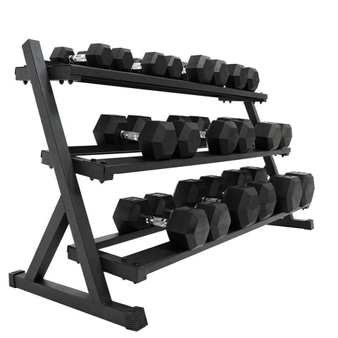 1-20kg Rubber Hex Dumbbell & 3 Tier Rack Package