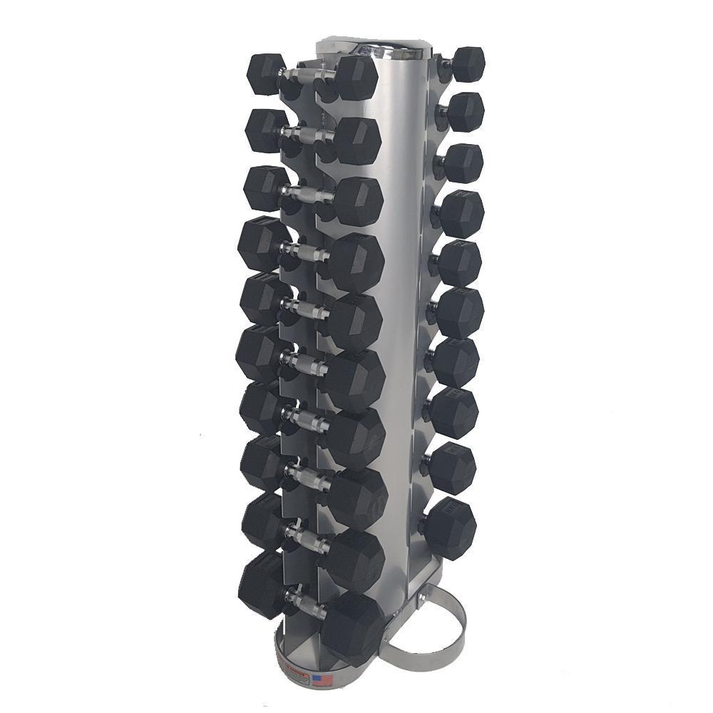 3-15kg Rubber Hex Dumbbells w/ Dumbbell Rack Pack 3